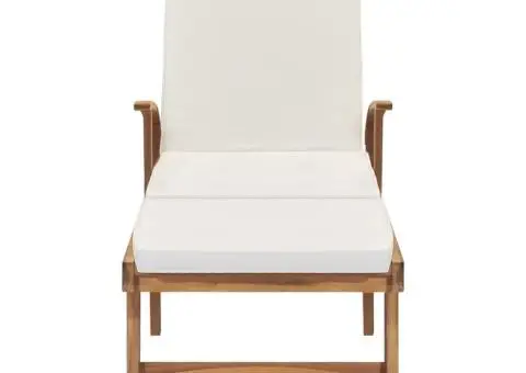 Șezlong cu pernă, crem, lemn masiv de tec - 4/5
