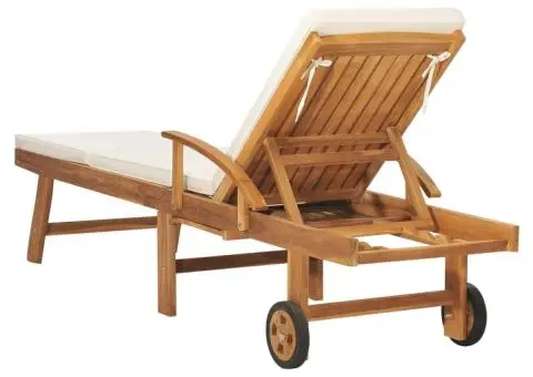 Șezlong cu pernă, crem, lemn masiv de tec - 5/5