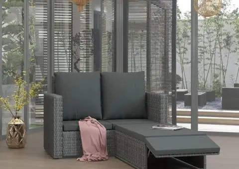 Set mobilier de grădină cu perne, 2 piese, gri, poliratan - 1/5