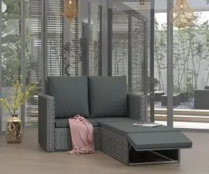 vidaXL Set mobilier de grădină cu perne, 2 piese, gri, poliratan