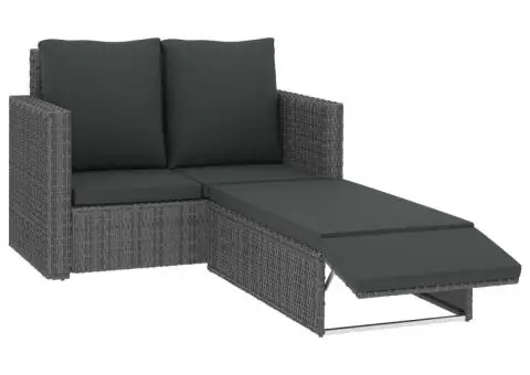 Set mobilier de grădină cu perne, 2 piese, gri, poliratan - 2/5