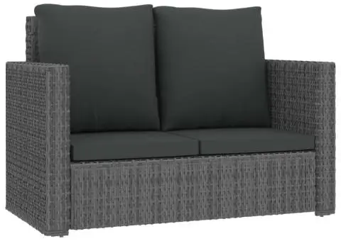 Set mobilier de grădină cu perne, 2 piese, gri, poliratan - 4/5