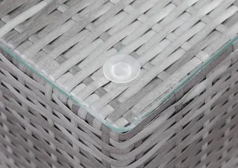 Masă laterală cu blat de sticlă, gri, 35x35x52 cm, poliratan - 4/5