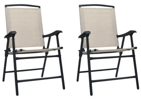 Scaune de grădină pliabile, 2 buc., crem, textilenă - 1/5