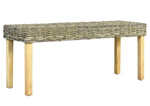 Bancă, natural, 110 cm, ratan kubu & lemn masiv de mahon - 1/5