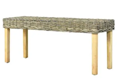 Bancă, natural, 110 cm, ratan kubu & lemn masiv de mahon - 4/5