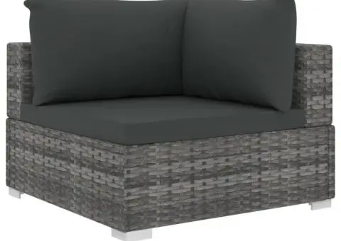 Set mobilier de grădină cu perne, 9 piese, gri, poliratan - 4/5