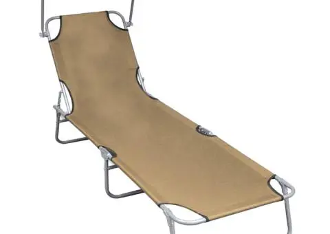 Șezlong pliabil cu copertină, gri taupe, aluminiu - 1/5