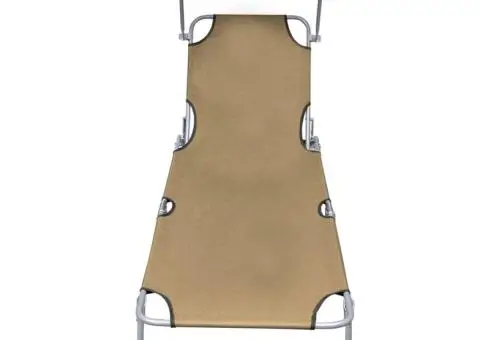 Șezlong pliabil cu copertină, gri taupe, aluminiu - 2/5