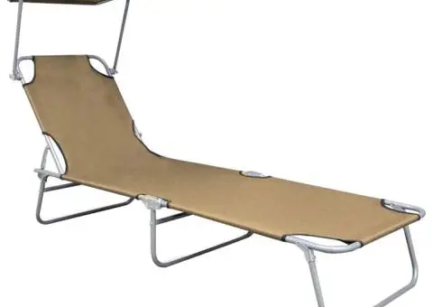 Șezlong pliabil cu copertină, gri taupe, aluminiu - 3/5