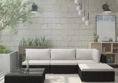 Set mobilier de grădină cu perne, 5 piese, negru, poliratan - 1/5