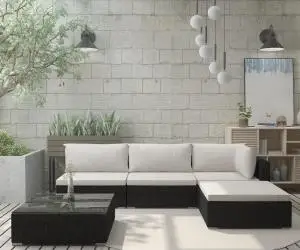 vidaXL Set mobilier de grădină cu perne, 5 piese, negru, poliratan