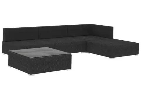 Set mobilier de grădină cu perne, 5 piese, negru, poliratan - 3/5