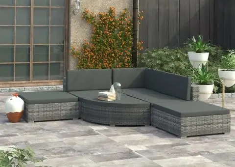 Set mobilier de grădină cu perne, 6 piese, gri, poliratan - 1/5