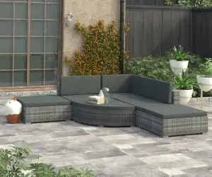 vidaXL Set mobilier de grădină cu perne, 6 piese, gri, poliratan