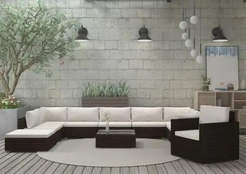 Set mobilier de grădină cu perne, 11 piese, maro, poliratan - 1/5