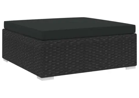 Taburet modular, 1 buc., cu pernă, negru, poliratan - 1/5