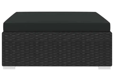 Taburet modular, 1 buc., cu pernă, negru, poliratan - 3/5