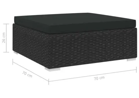 Taburet modular, 1 buc., cu pernă, negru, poliratan - 4/5