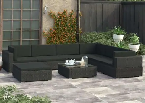 Set mobilier de grădină cu perne, 8 piese, negru, poliratan - 1/5