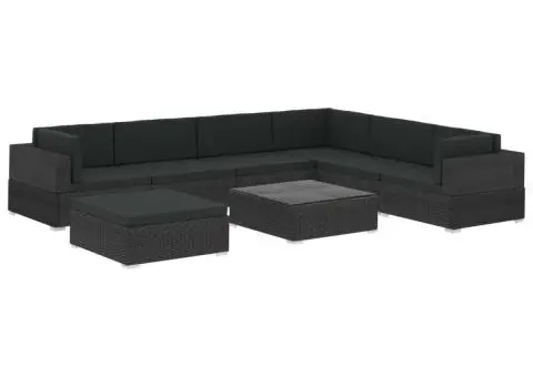 Set mobilier de grădină cu perne, 8 piese, negru, poliratan - 2/5