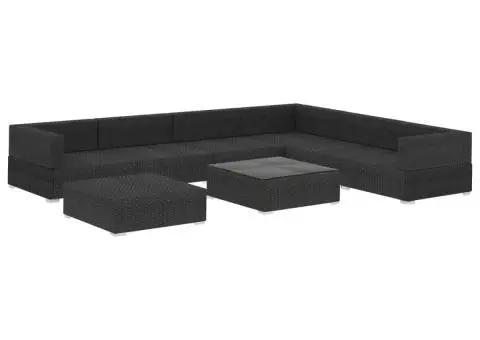 Set mobilier de grădină cu perne, 8 piese, negru, poliratan - 3/5