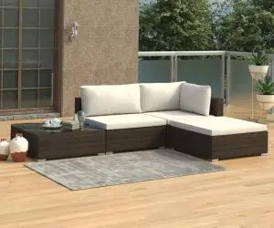 vidaXL Set mobilier de grădină cu perne, 4 piese, maro, poliratan