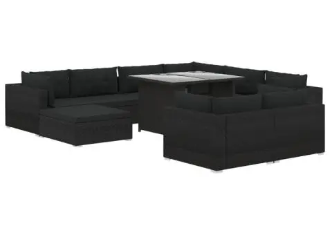 Set mobilier de grădină cu perne, 10 piese, negru, poliratan - 2/5