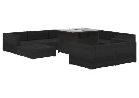 Set mobilier de grădină cu perne, 10 piese, negru, poliratan - 3/5