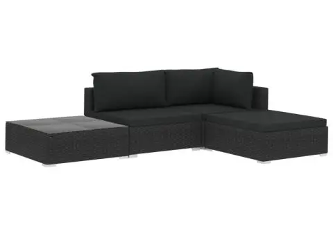 Set mobilier de grădină cu perne, 4 piese, negru, poliratan - 2/5