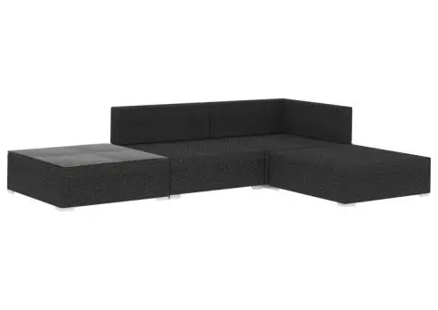 Set mobilier de grădină cu perne, 4 piese, negru, poliratan - 3/5