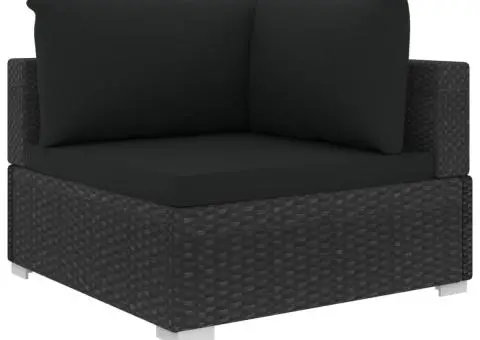Set mobilier de grădină cu perne, 4 piese, negru, poliratan - 4/5
