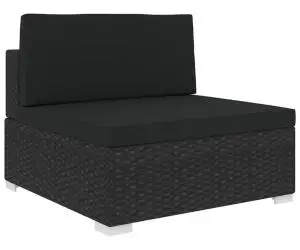 vidaXL Scaun modular de mijloc, 1 buc., negru, poliratan, cu perne