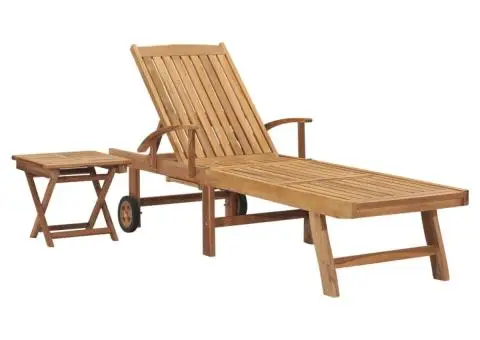 Șezlong cu masă, lemn masiv de tec - 1/5