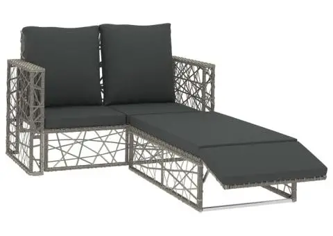 Set mobilier de grădină cu perne, 2 piese, gri, poliratan - 2/5