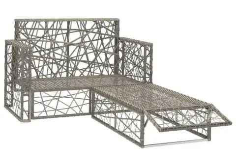 Set mobilier de grădină cu perne, 2 piese, gri, poliratan - 3/5