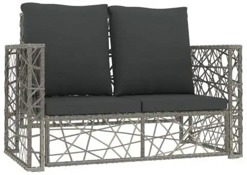 Set mobilier de grădină cu perne, 2 piese, gri, poliratan - 4/5