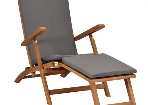 Șezlong cu pernă, gri închis, lemn masiv de tec - 1/5