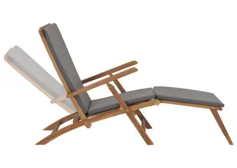 Șezlong cu pernă, gri închis, lemn masiv de tec - 2/5