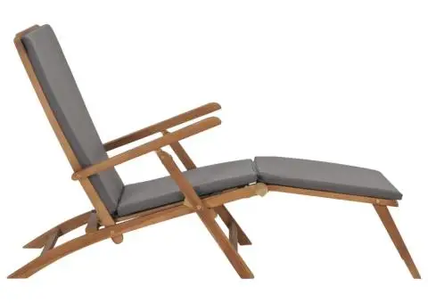Șezlong cu pernă, gri închis, lemn masiv de tec - 3/5