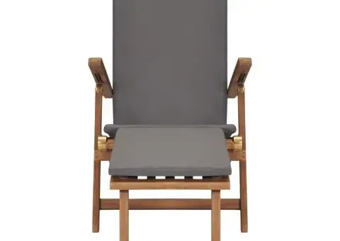 Șezlong cu pernă, gri închis, lemn masiv de tec - 4/5