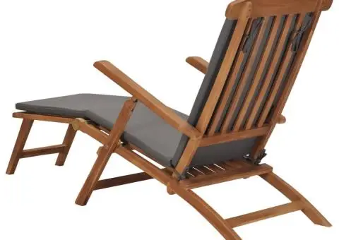 Șezlong cu pernă, gri închis, lemn masiv de tec - 5/5