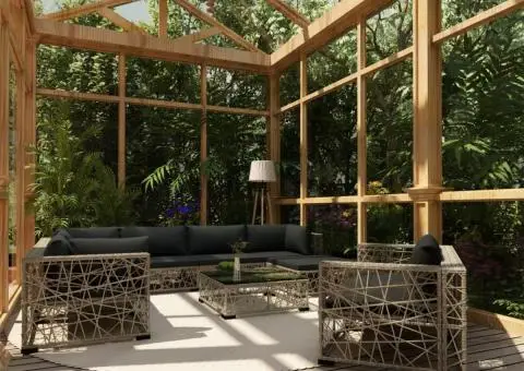 Set mobilier de grădină cu perne, 10 piese, gri, poliratan - 1/5