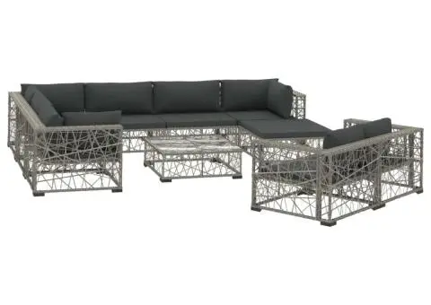 Set mobilier de grădină cu perne, 10 piese, gri, poliratan - 2/5