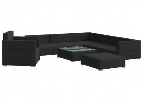 Set mobilier de grădină cu perne, 8 piese, negru, poliratan - 3/5