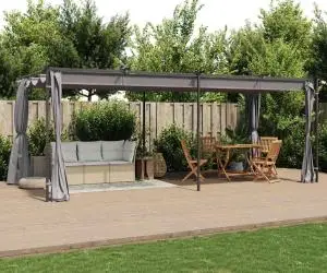 vidaXL Pavilion cu draperii, antracit, 3 x 6 m, oțel