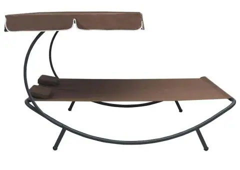 Pat șezlong de exterior cu baldachin și perne, maro - 3/5