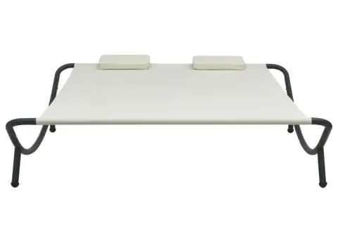 Pat șezlong de exterior, crem, material textil - 2/5