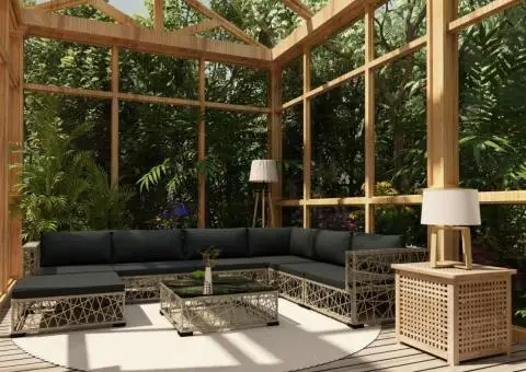 Set mobilier de grădină cu perne, 8 piese, gri, poliratan - 1/5