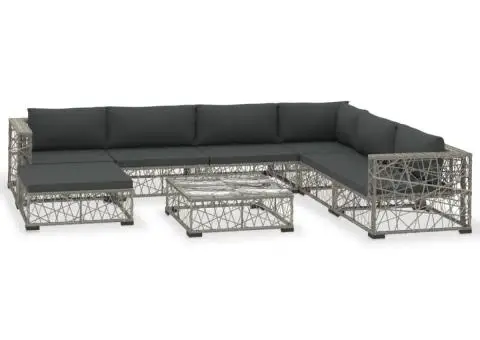 Set mobilier de grădină cu perne, 8 piese, gri, poliratan - 2/5